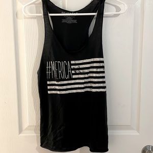 Racer back shirt on front it says #merica